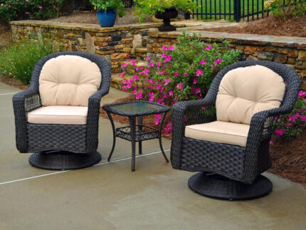Biloxi Bistro Set – Outdoor Wicker Swivel Chair & Table Set (Dark Roast)
