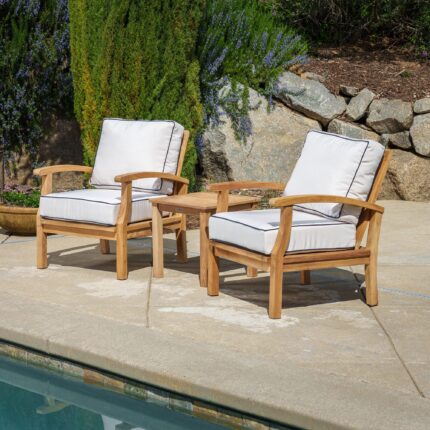3pc Indonesian Teak Club Chair Set, Sunbrella Canvas (2 Chairs & Side Table)