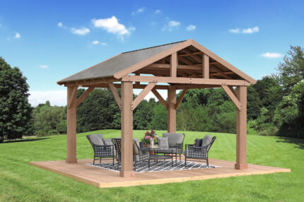 14 x 12 Wood Pavilion With Aluminum Roof (Assembly Included)